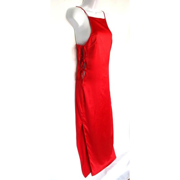 Nwt ZARA Red Satin Effect Side Tie Maxi Cocktail Dress Women's Size Small - Picture 3 of 10